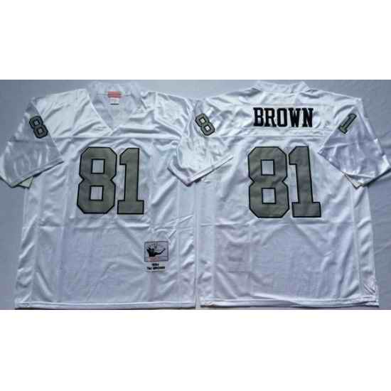 Men Las Vegas Raiders 81 Tim Brown White Silver M&N Throwback Jersey